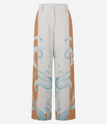 Calça Wide Leg Estampada em Viscolinho com Cintura Alta