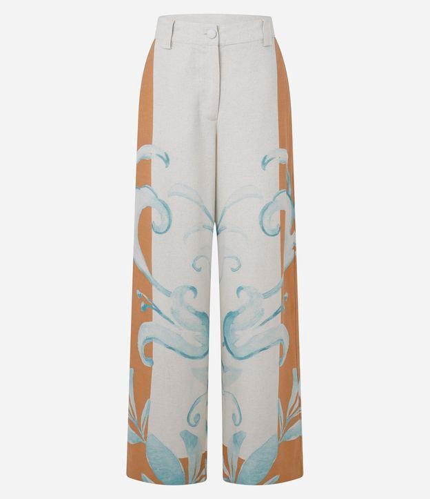 Calça Wide Leg Estampada em Viscolinho com Cintura Alta - 1
