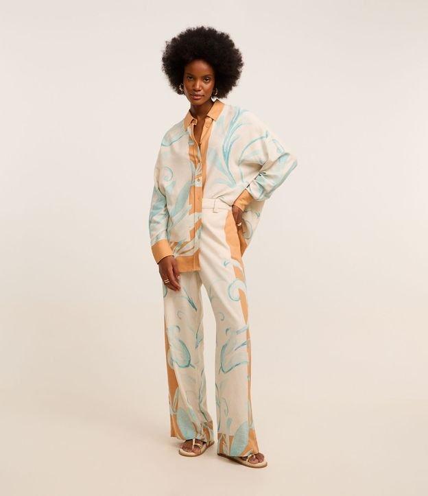 Calça Wide Leg Estampada em Viscolinho com Cintura Alta - 2