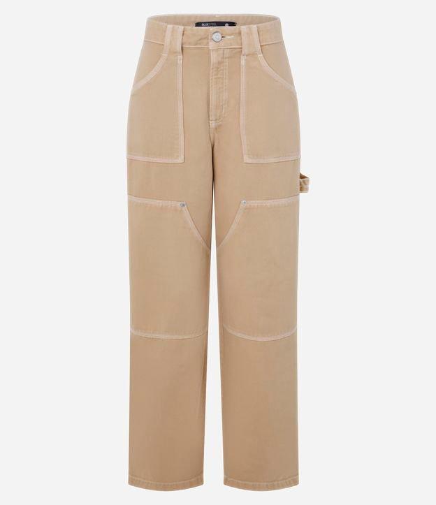 Calça Baggy em Sarja com Algodão Agroecológico Pesponto Contrastante - 1