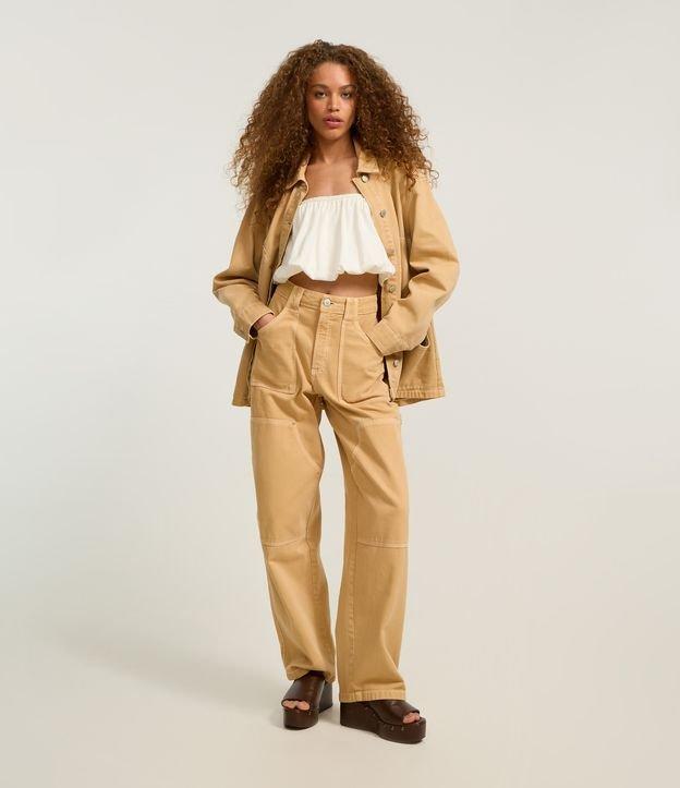 Calça Baggy em Sarja com Algodão Agroecológico Pesponto Contrastante - 2