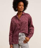 Camisa Listrada em Tricoline Texturizado com Bolso - 2