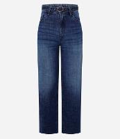 Calça Reta Cropped em Jeans com Barra Desfiada e Cinto com Fivela - 1