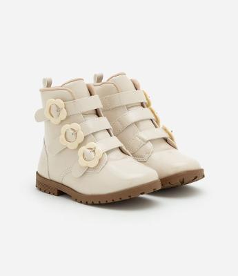 Bota Coturno Infantil com Fivelas Florzinhas - Tam 20 a 27