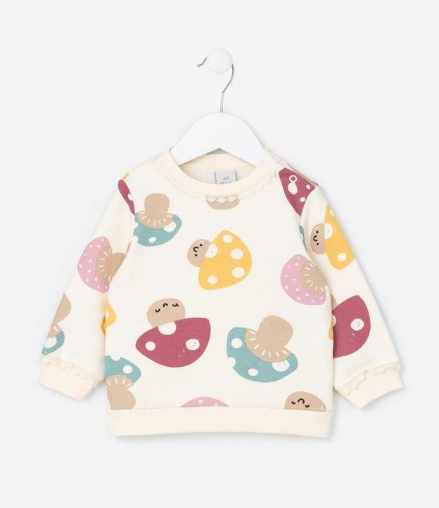 Casaco Infantil com Detalhes em Renda e Estampa Cogumelos - Tam 0 a 18 meses - 2