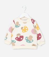 Casaco Infantil com Detalhes em Renda e Estampa Cogumelos - Tam 0 a 18 meses - 2