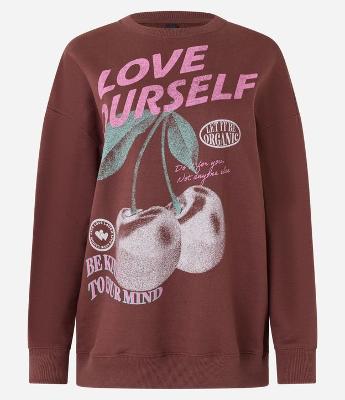 Moletom Over com Forro Fleece e Estampa Cerejas