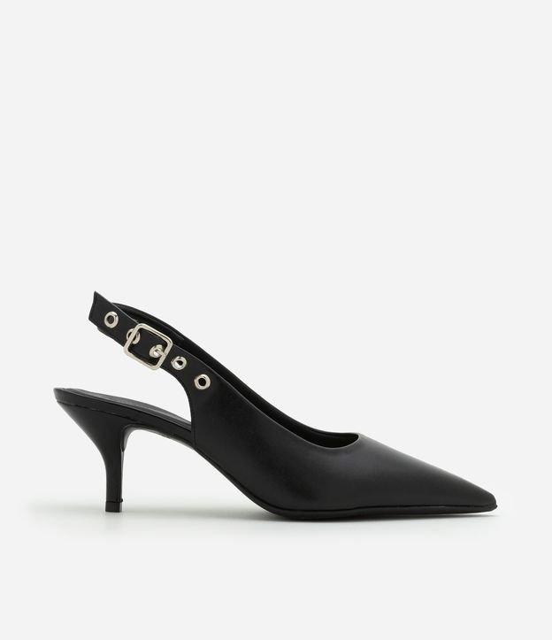 Sapato Scarpin Slingback em PU com Ilhoses Grandes na Tira - 1