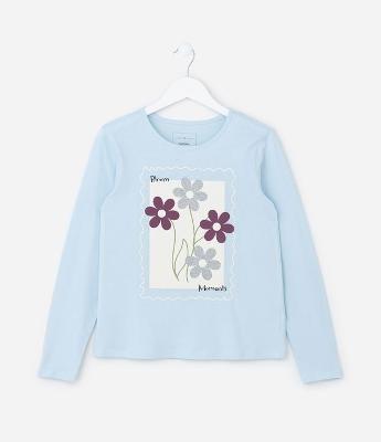 Camiseta Infantil com Estampa Flores com Brilhos - Tam 5 a 14 Anos