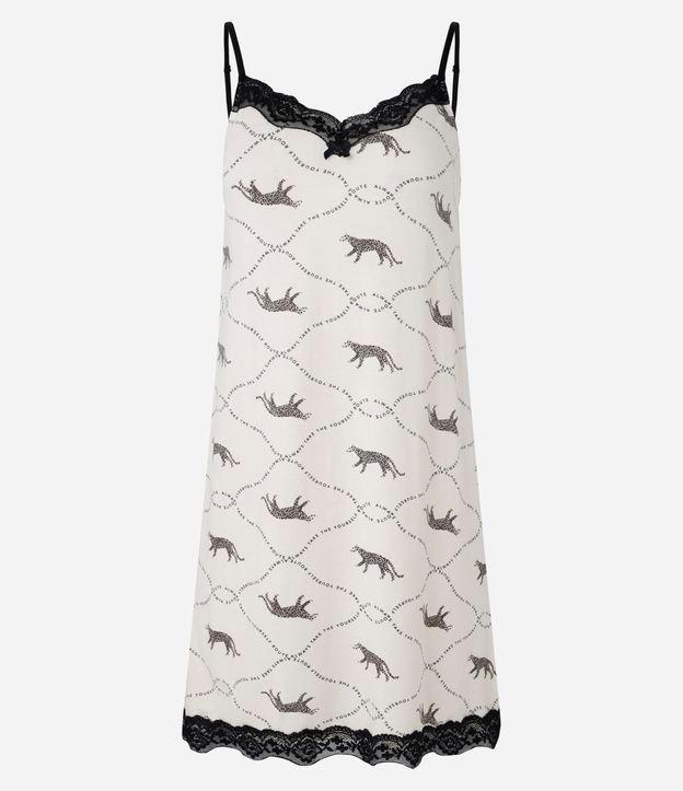 Camisola Curta em Viscose com Estampa de Oncinhas e Renda no Decote - 1