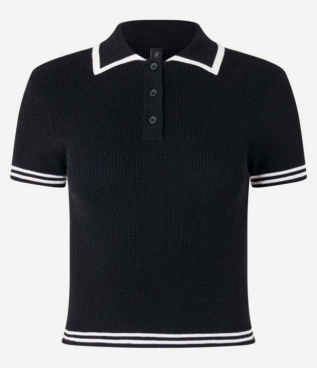 Blusa em Tricô com Gola Polo Listras nas Mangas - 1
