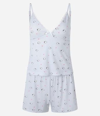 Pijama Short Doll em Ribana com Estampa de Mini Snoopy