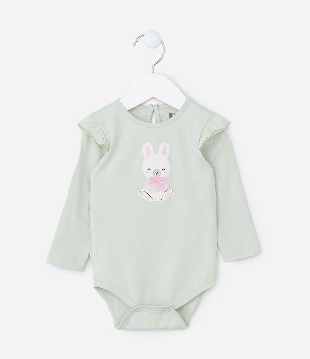 Body Infantil com Babados e Estampa Coelha - Tam 0 a 18 meses - 1