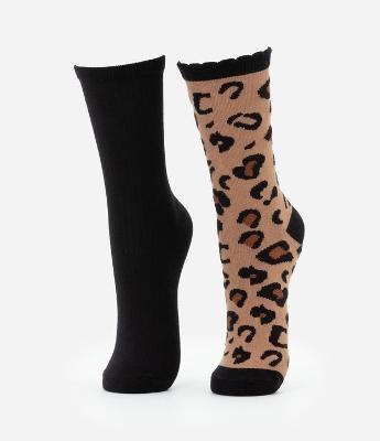Kit 02 Meias Cano Alto em Poliamida com Estampa Animal Print Onça
