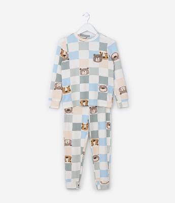 Pijama Infantil Tricosado com Estampa Bichinhos e Xadrez - Tam 2 a 6 Anos