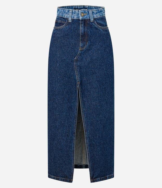 Saia Longa em Jeans com Cós Contrastante e Fenda - 1