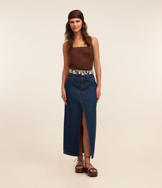 Saia Longa em Jeans com Cós Contrastante e Fenda - 2