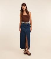 Saia Longa em Jeans com Cós Contrastante e Fenda - 2