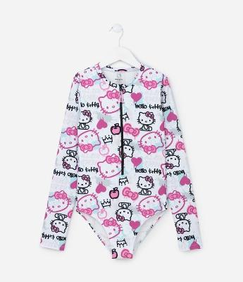 Maiô Infantil com Proteção UV e Estampa Hello Kitty - Tam 5 a 14 Anos