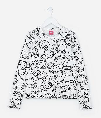 Camiseta Curta Infantil com Estampa Hello Kitty - Tam 5 a 14 Anos