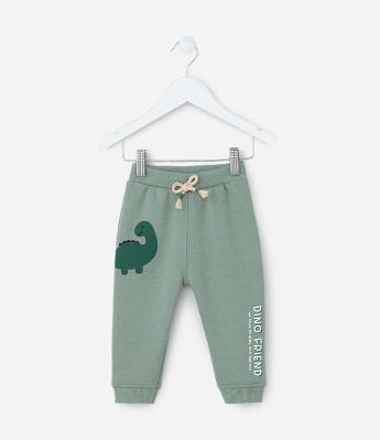 Calça Infantil em Moletom com Estampa Dino - Tam  0 a 18 meses