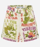 Short Baggy em Jeans Floral com Frutinhas e Pregas - 1