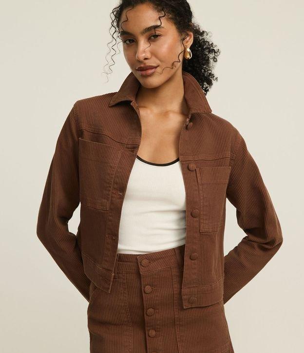 Jaqueta Regular em Sarja Cotelê com Bolsos Frontais - 3