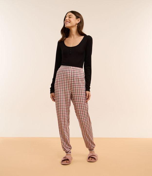 Pijama Longo em Ribana com Calça Xadrez - 2