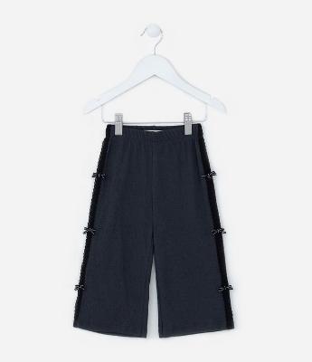 Calça Wide Leg Infantil Texturizada com Lacinhos- Tam 1 a 6 Anos