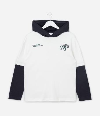 Camiseta Infantil com Capuz e Manga Sobreposta - Tam 5 a 14 Anos