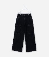 Calça Wide Leg Infantil em Sarja com Bolsos Cargo - Tam 5 a 14 Anos - 1