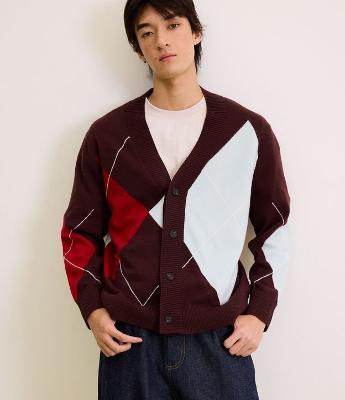 Cardigan em Tricô com Estampa Geométrica