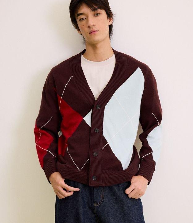 Cardigan em Tricô com Estampa Geométrica - 1
