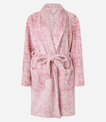 Robe Curto em Fleece Estampado Animal Print Onça