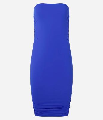 Vestido Curto em Poliamida Tomara que Caia com Drapeado Lateral