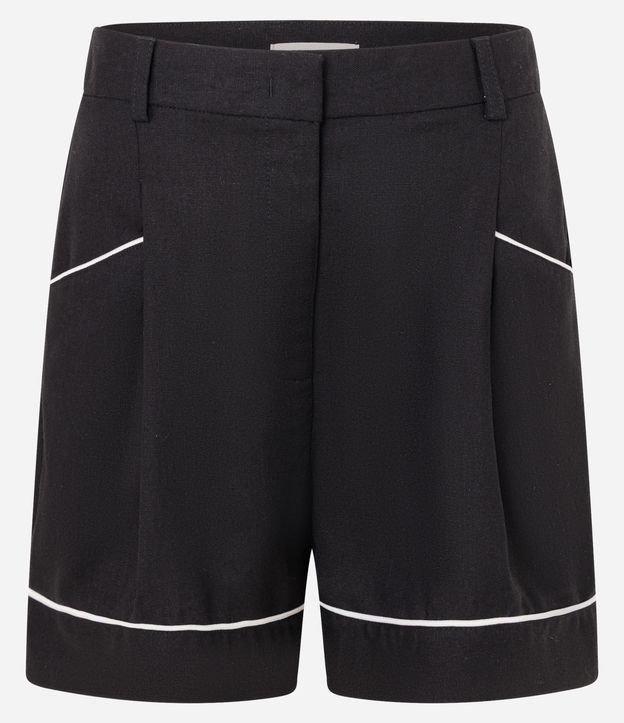 Bermuda em Viscose e Linho com Pregas e Viés Contrastante - 1