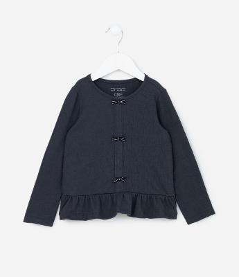 Blusa Infantil em Anaruga com Lacinhos e Babado - Tam 1 a 6 Anos