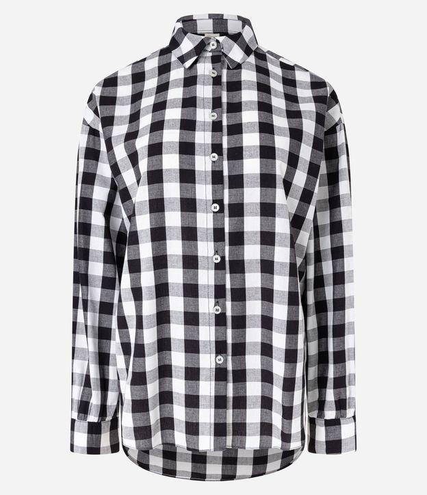 Camisa Alongada em Algodão Xadrez com Abotoamento - 1