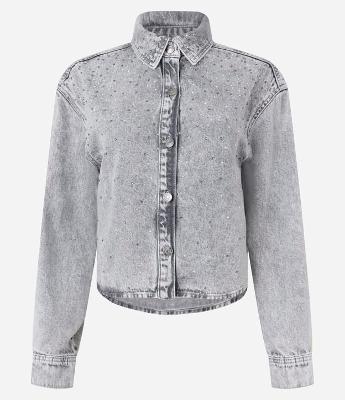 Camisa Regular em Jeans com Brilhos Aplicados