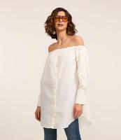 Camisa Oversized em Tricoline com Decote Ombro a Ombro - 1