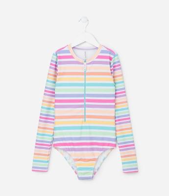 Maiô Infantil com Proteção UV e Estampa Listrada - Tam 5 a 14 Anos