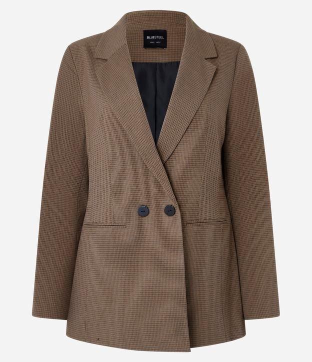 Blazer Alongado em Alfaiataria Xadrez com Botões - 1