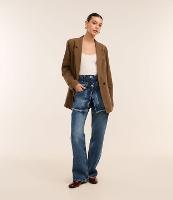 Calça Reta em Jeans com Saia Sobreposta e Cós Duplo - 1