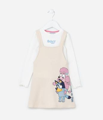 Vestido Infantil com Sobreposição e Estampa Bluey - Tam 1 a 6 Anos