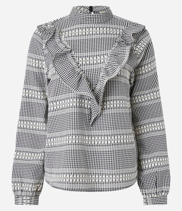 Blusa em Anarruga Xadrez com Babado V - 1
