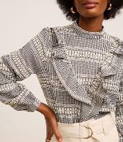 Blusa em Anarruga Xadrez com Babado V - 2