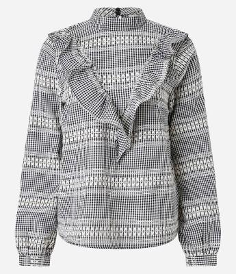 Blusa em Anarruga Xadrez com Babado V