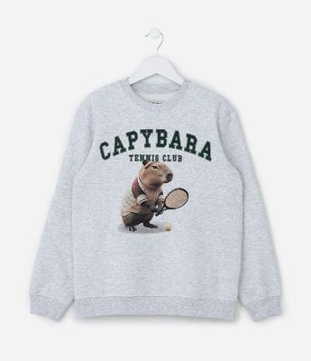 Casaco Infantil em Moletom com Estampa Capivara Tenista - Tam 5 a 14 Anos