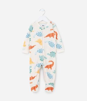 Macacão Infantil em Plush com Estampa Dinos - Tam RN a 24 meses