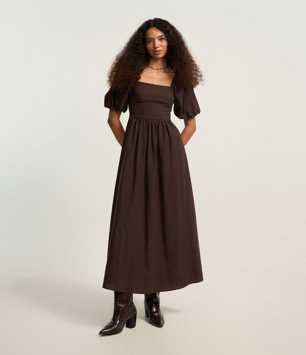 Vestido Longo em Tricoline Corsetado com Lastex nas Costas - 1